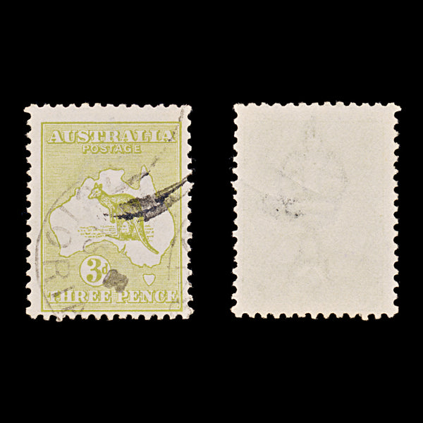 9623: Australia SG5 3d Yellow olive 1913 Sc#5 Mi8IX Used C£11