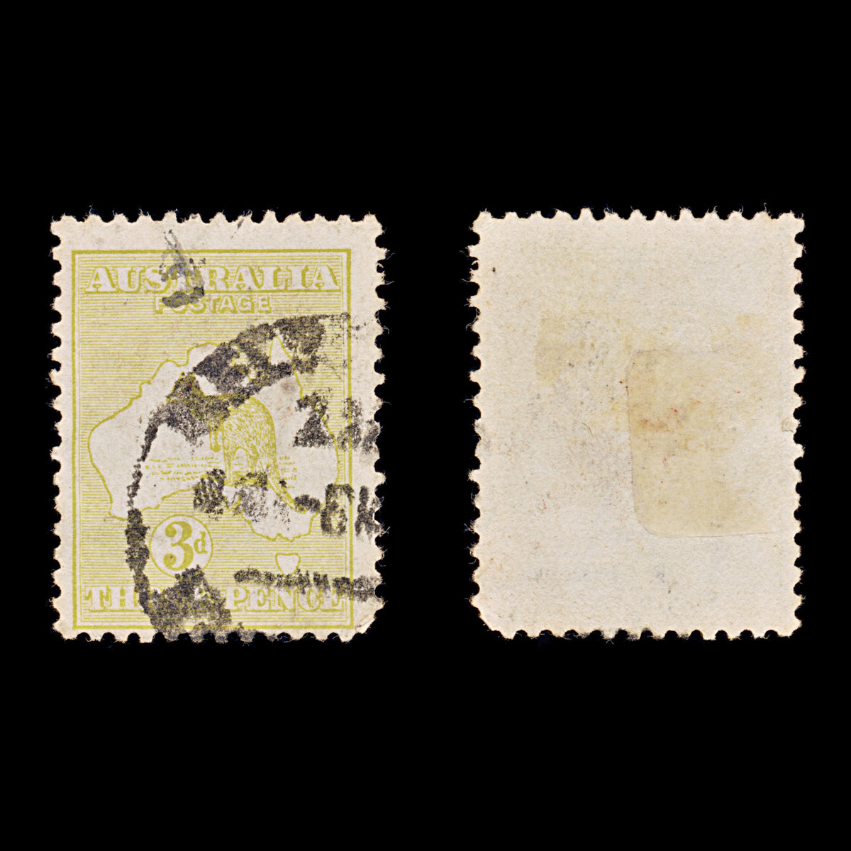 9624: Australia SG5 3d Yellow olive 1913 Sc#5 Mi8IX Used C£11