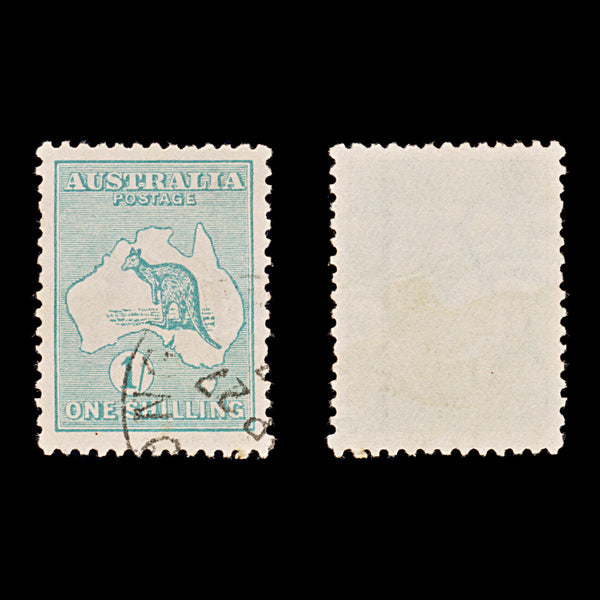9634: Australia SG28 1s Blue green 1915 Sc#42 Mi25IIX Used C£38