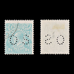 9652: Australia SGO111 1s4d Turquoise 1928 Sc#OB76 MiD70C Used C£42, view 1