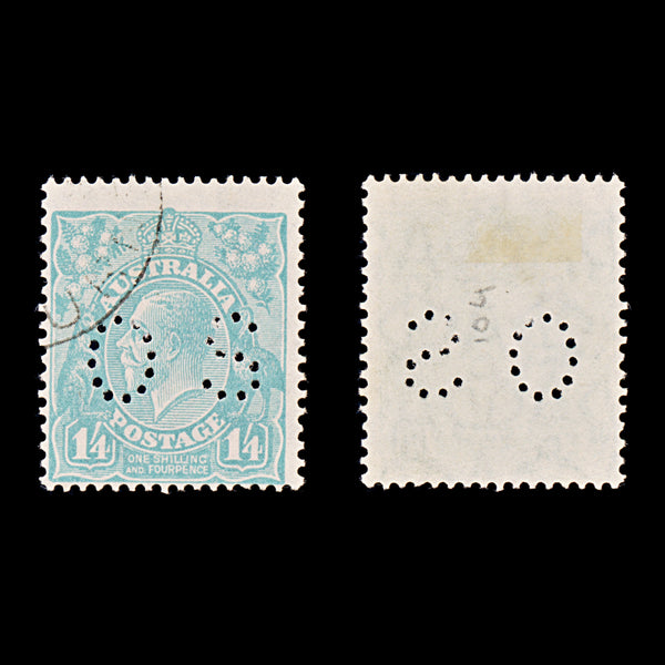 9652: Australia SGO111 1s4d Turquoise 1928 Sc#OB76 MiD70C Used C£42