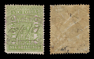 4236 Victoria SG271a 6s Light Green. Stamp Duty. 1891. Sc# AR44 Mi ST24 Fine Used. C£42