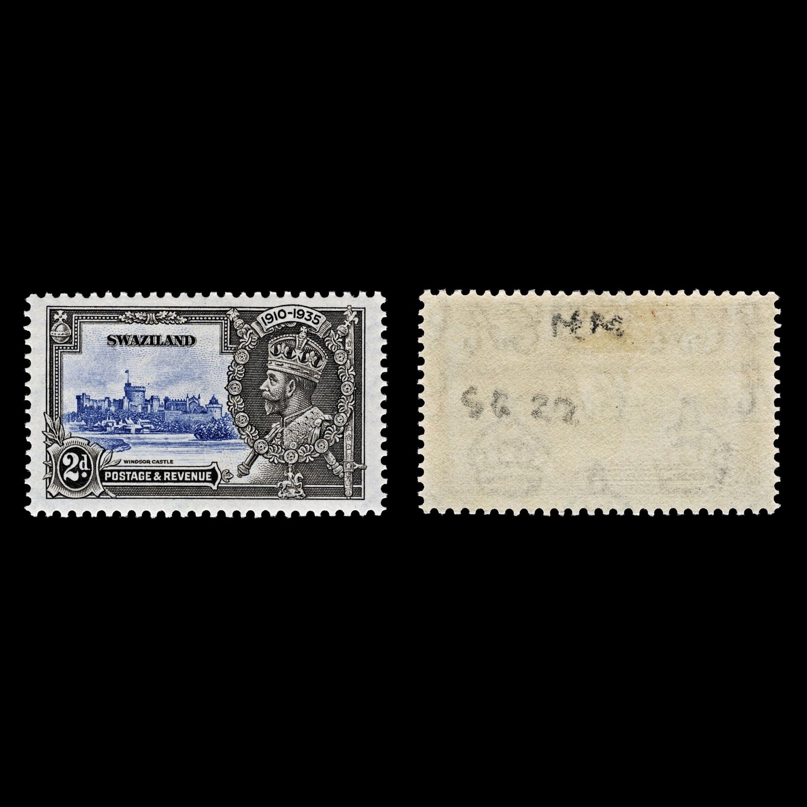 4250 Eswatini (Swaziland) SG22 2d Grey & Ultramarine. Flaw Dot Next To Turret. 1935. Sc#21 Mi21 MM Mint. C£140