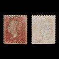 4297 GB SG40 1d Red. Spec 9A. V Scarce Green LAVENHAM Town Postmark. Plate 38. 1857. Sc#20 Perf Faults. C£5000