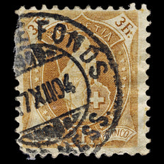 4399 Switzerland SG162 3Fr Ochre Brown. 1902. Sc#88b Mi64YDb Fair Used. C£36, view 3