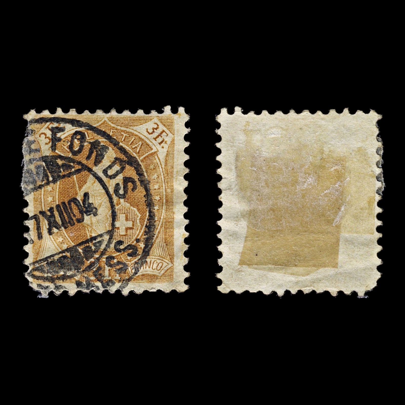 4399 Switzerland SG162 3Fr Ochre Brown. 1902. Sc#88b Mi64YDb Fair Used. C£36