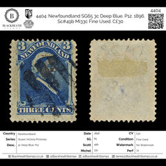 4404 Newfoundland SG65 3c Deep Blue. P12. 1896. Sc#49b Mi33c Fine Used. C£30, view 2