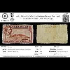 4487 Gibraltar SG122 2d Yellow-Brown. P14. 13989. Sc#108a Mi108B LMM Mint. C£30, view 4