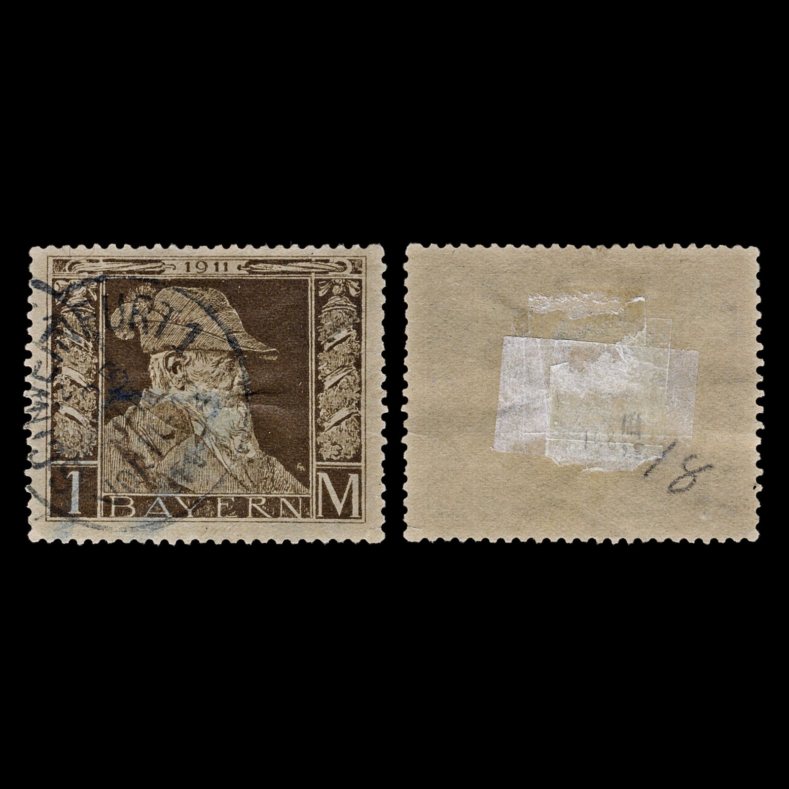 4740 Bavaria SG148 1M Brown on Grey-Brown. 1911. Sc#86 Mi86I Used. C£65