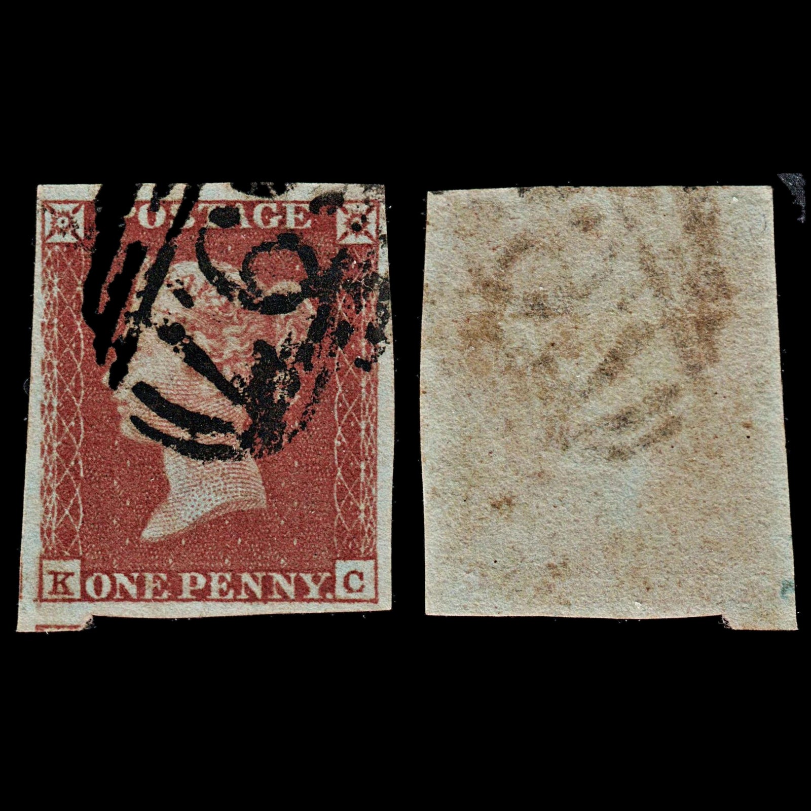 3668 GB 1d Red 1850. SG8 Sc3 Mi3. Spec BS32 Plate 102. "KC". 4 Margins. c£35