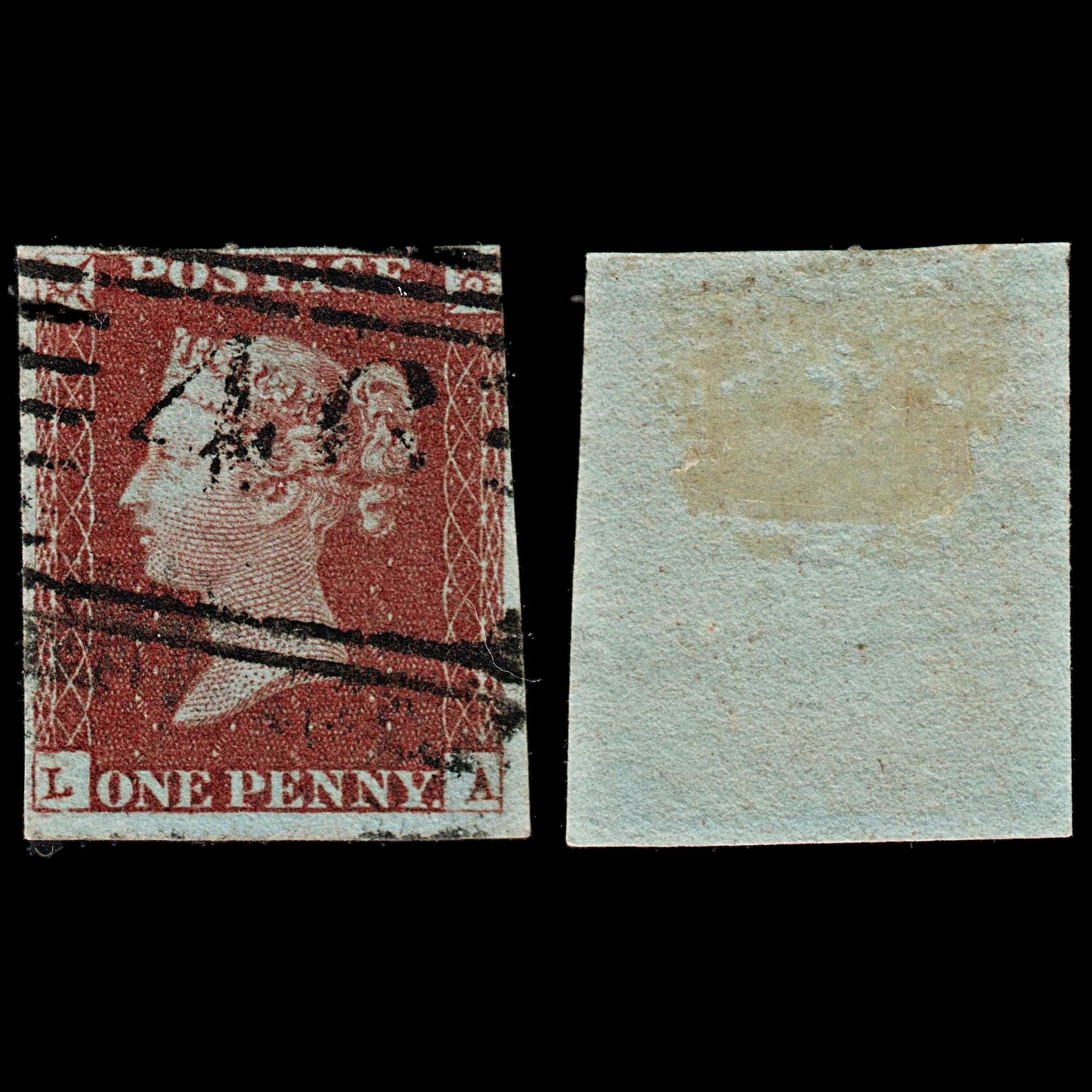 3670 GB 1d Red 1848. SG8 Sc3 Mi3. Spec BS29 Plate 85. "LA". 3½ Margins. c£30