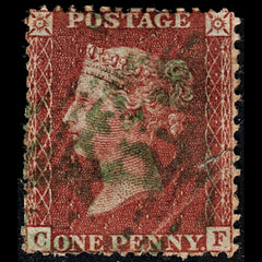 3676 GB 1d Rose-Red 1857. SG38. Spec C10. Extremely Rare Green Cancel. Good. c£1200, view 2