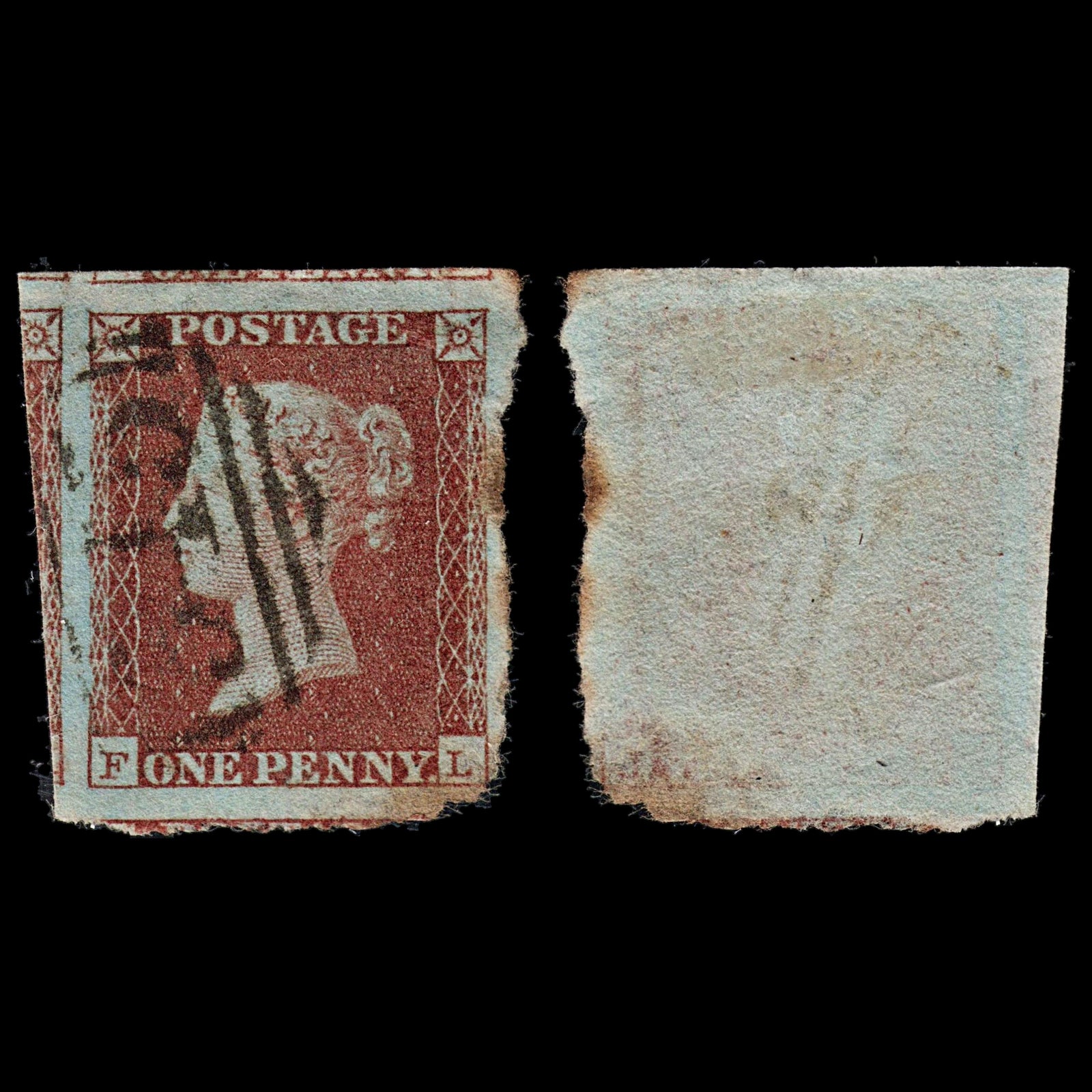 3694 GB 1d Red 1851. SG8 Sc3 Mi3. Spec BS32. Plate 107. "FL". SCARCE.. 4 Margins. c£525