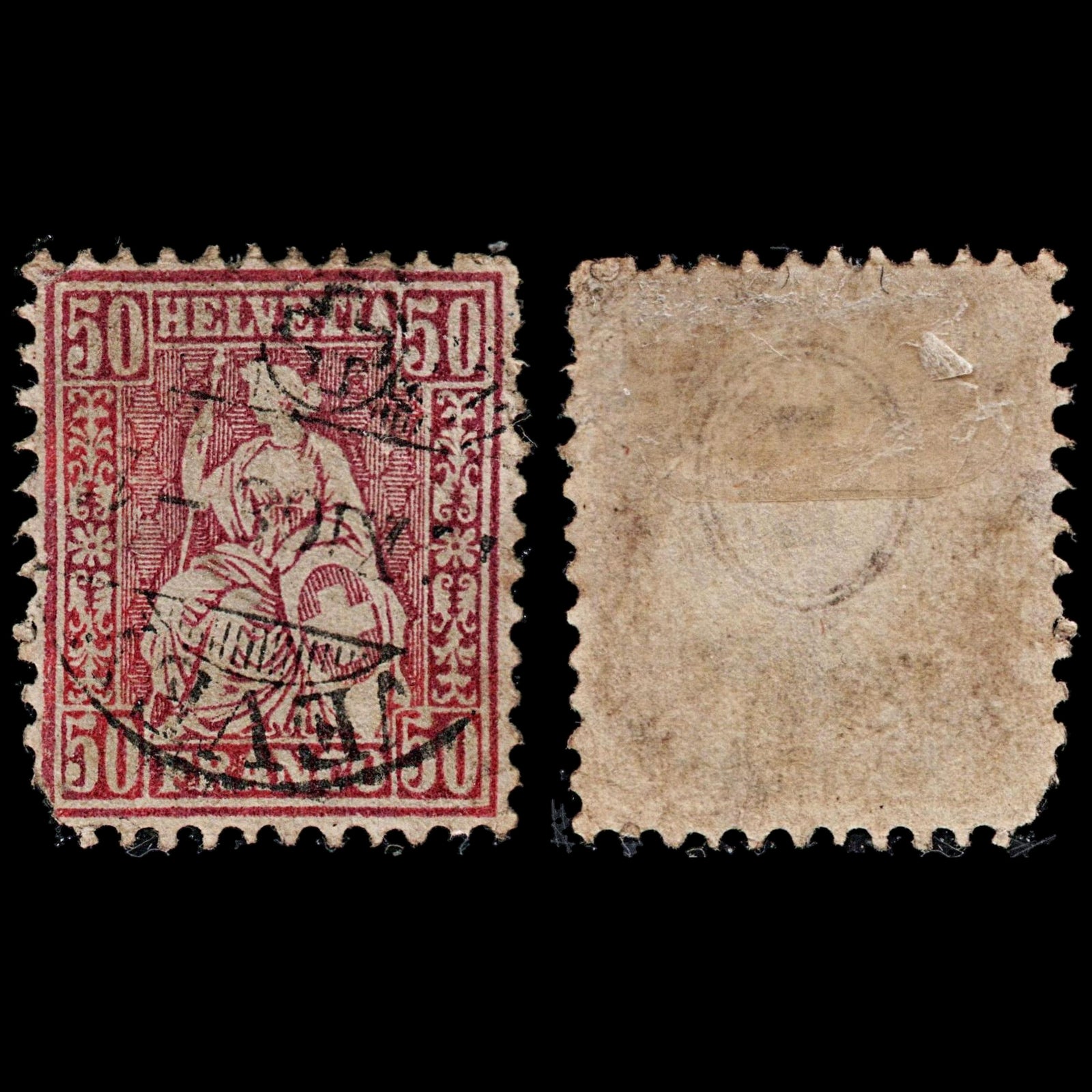 3710 SWITZERLAND 50ct Lilac 1867. SG67 Sc59 Mi35 Average. c£60
