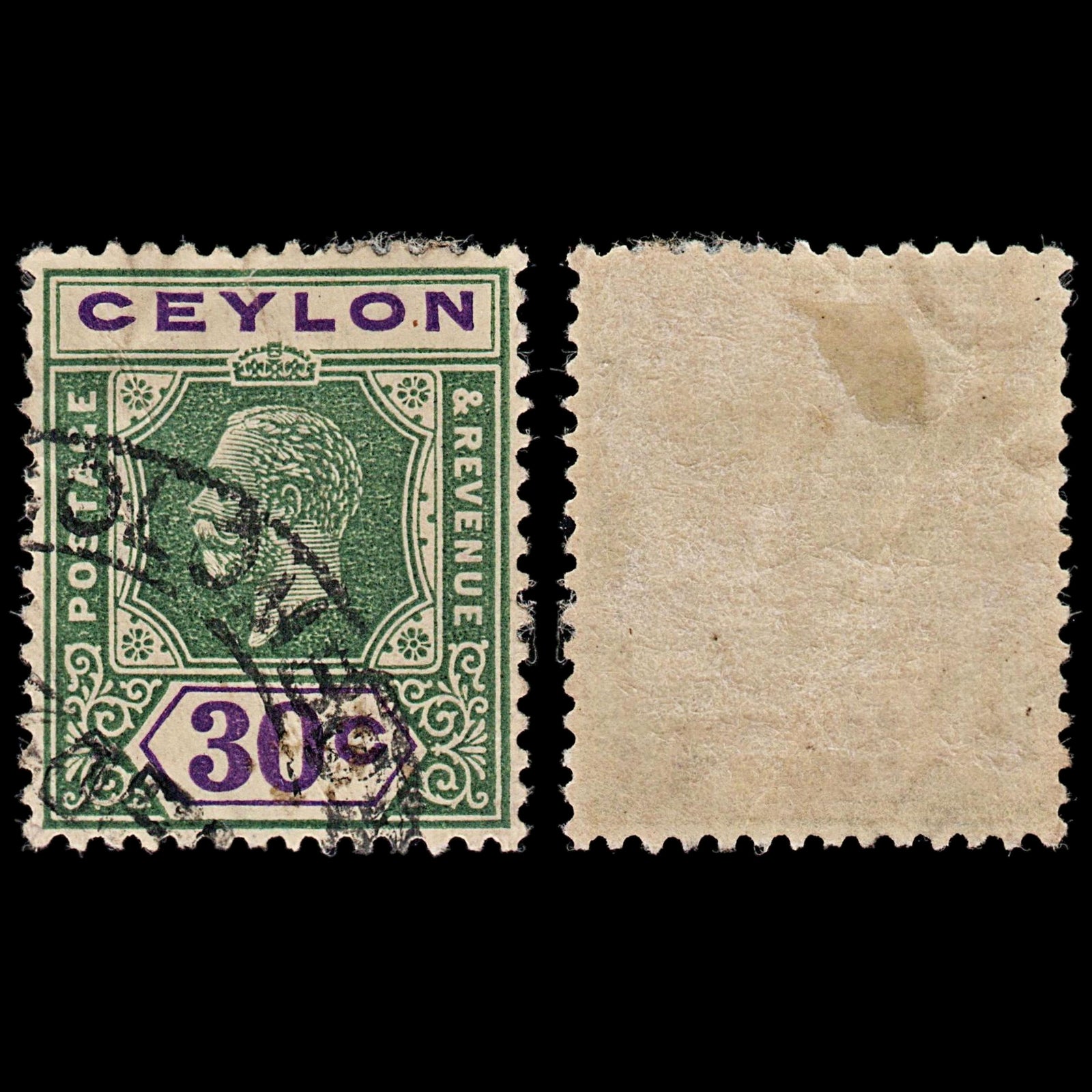3720 CEYLON 30c Green,Violet 1922. SG352 Sc239 Mi199 Good. c£7