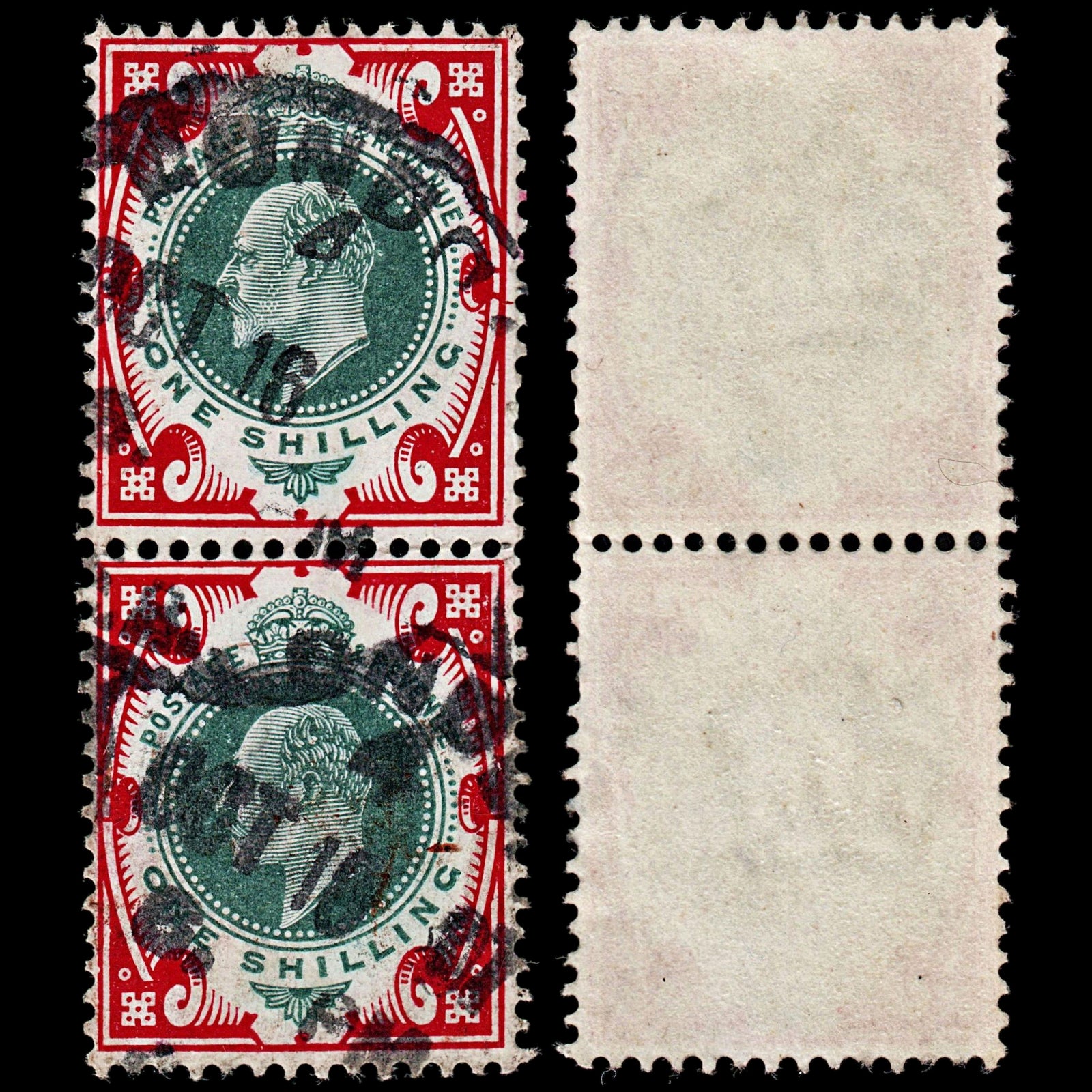 3737 GB 1s Carmine,Dull green 1905. SG257a Mi114Ixa. Vertical Pair. Fine. c£80