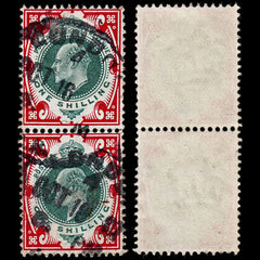 3737 GB 1s Carmine,Dull green 1905. SG257a Mi114Ixa. Vertical Pair. Fine. c£80, view 1