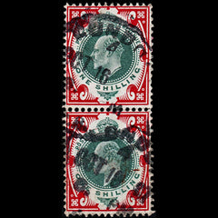 3737 GB 1s Carmine,Dull green 1905. SG257a Mi114Ixa. Vertical Pair. Fine. c£80, view 2