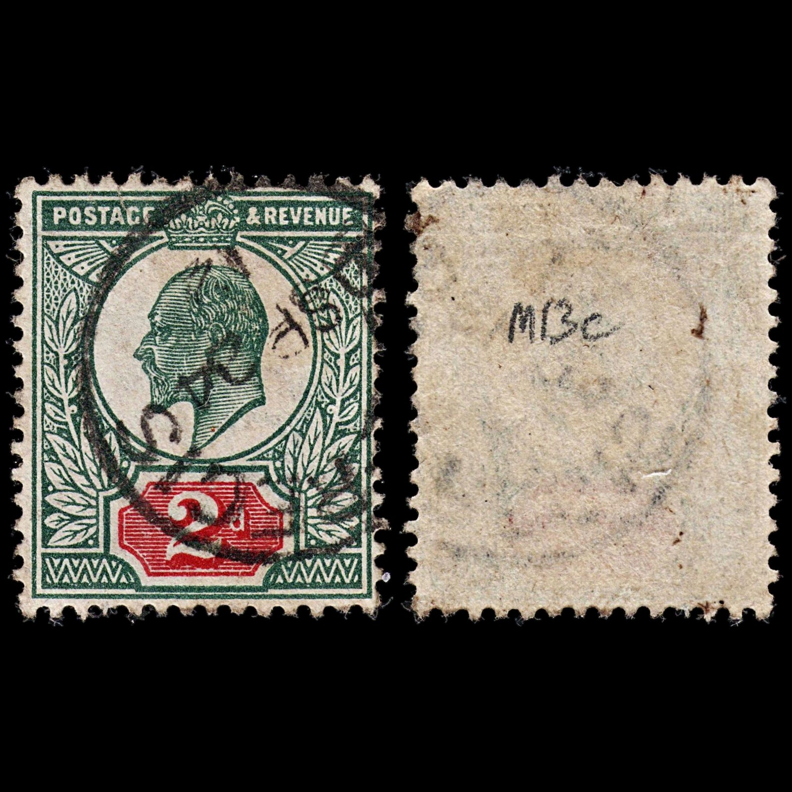 3754 GB 2d Red,Deep dull green 1911. SG290 Sc130b Mi106IIIau. Spec M13c. Tablet Frame Break. Fine. c£250