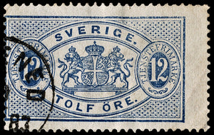 4047 Sweden SG O34a 12 ore Blue 1881. Sc# O18 Mi D6Ba Fine Used. C£25