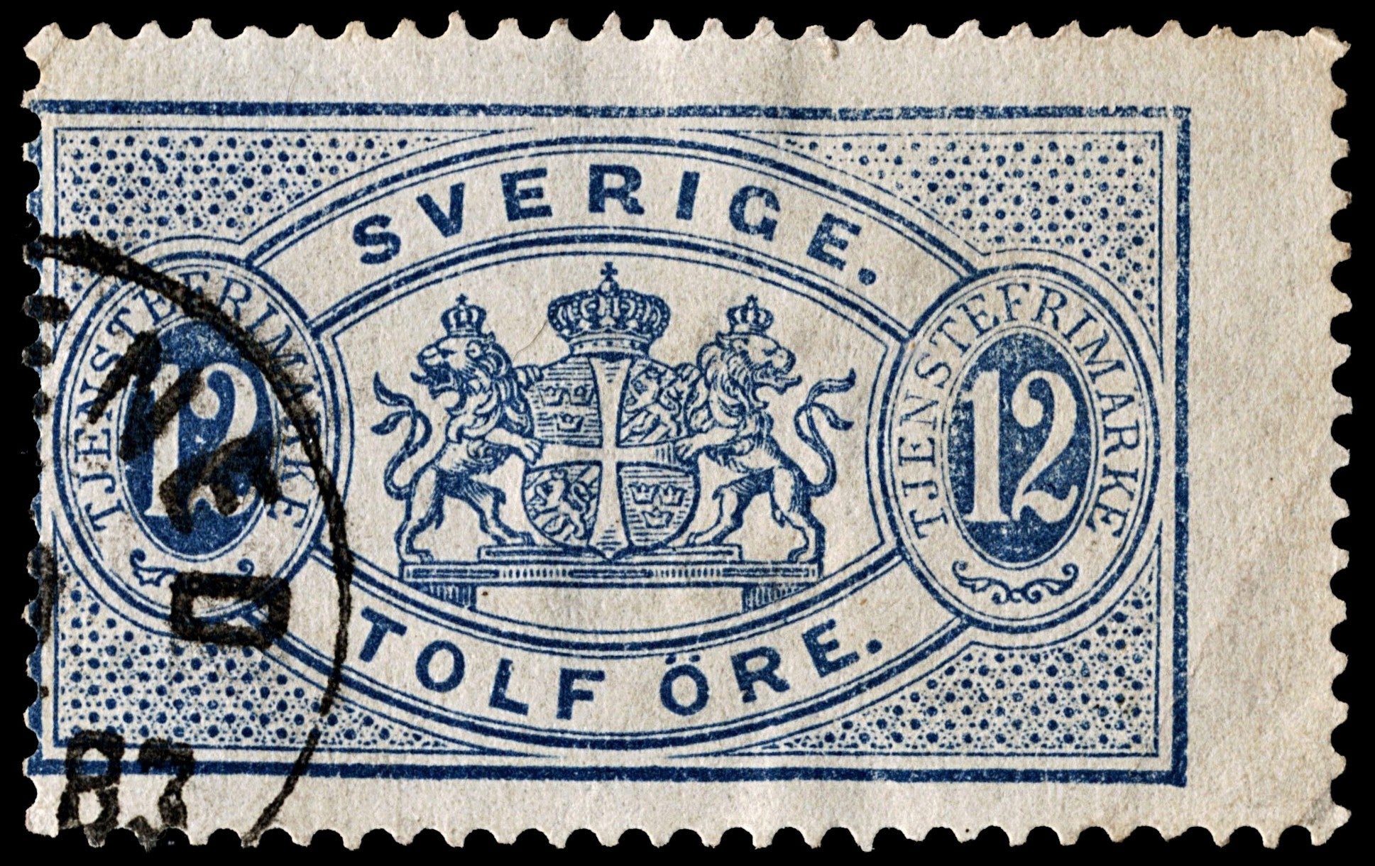 4047 Sweden SG O34a 12 ore Blue 1881. Sc# O18 Mi D6Ba Fine Used. C£25