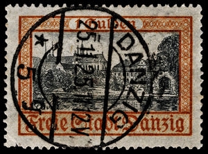 4084 Danzig SG205 1 Gulden Orange & Black. 1925. Sc#194 Mi212a Fine Used. C£190