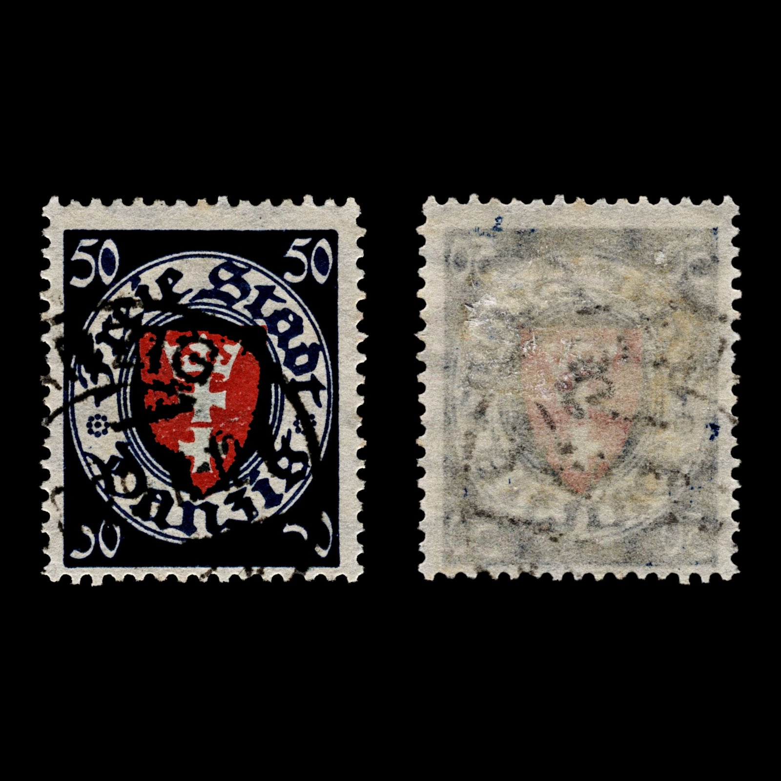 4088 Danzig SG190 50pf Blue & Red. Pale Yellow Paper. 1924. Sc#187a Mi200xa Fine Used. C£50
