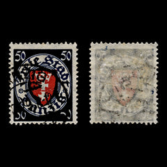 4088 Danzig SG190 50pf Blue & Red. Pale Yellow Paper. 1924. Sc#187a Mi200xa Fine Used. C£50, view 1