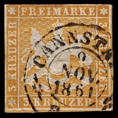 4117 Wurttemberg SG23 3 Kreuzer Yellow-Orange. 1859. Sc#15 Mi12a Fine Used. C£35, view 3