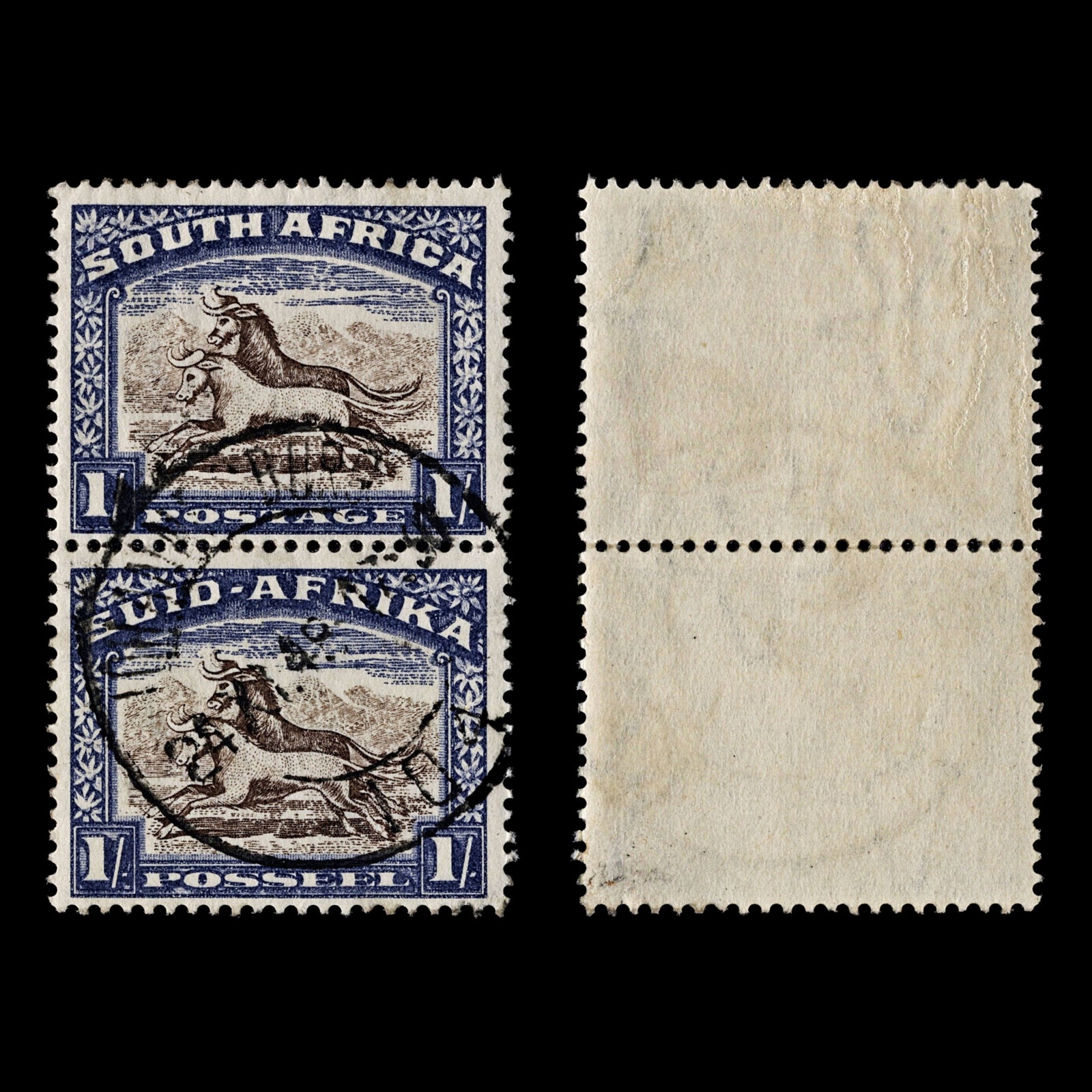 4139 South Africa SG62 1s Blue & Brown. Pair. 1939. Sc#62 Mi89-90 Fine Used. C£18