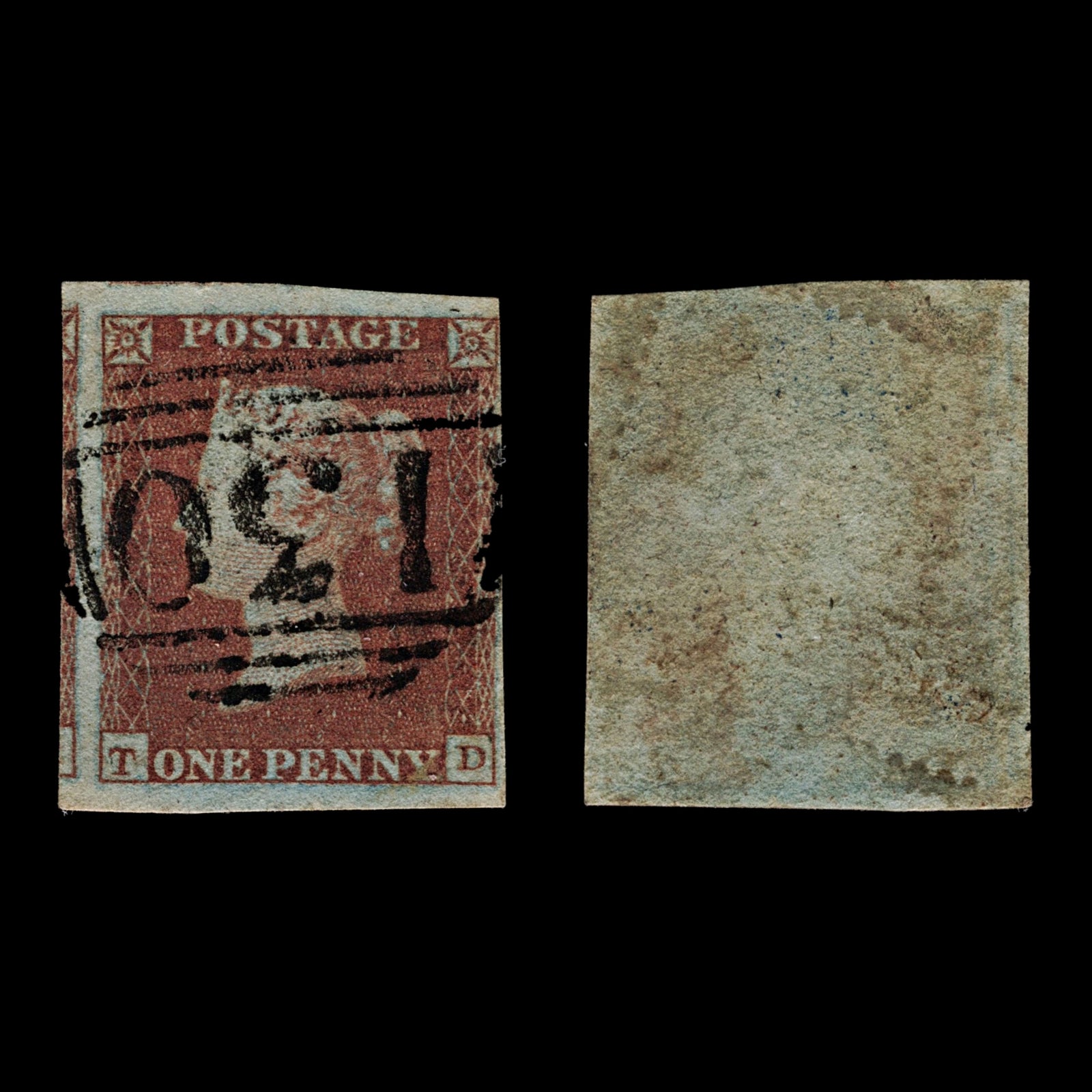 4164 GB SG8 1d Red. 3 Margins. Plate 120. "TD". 1841. Sc#3 Mi3 Fine Used. C£42