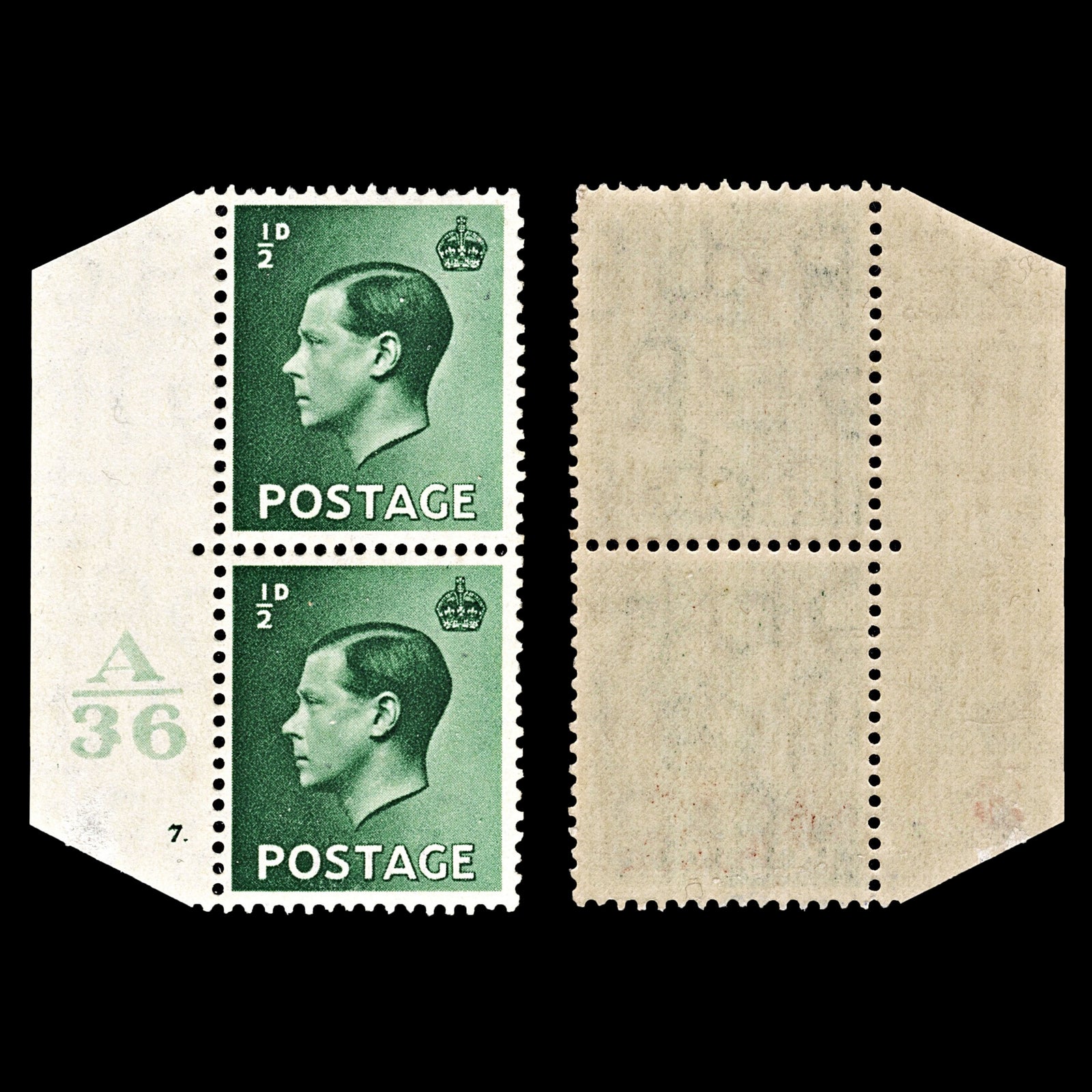 3991 GB SG457 ½d Green. Control Block A36 Cyl 7 Dot. Abnormal 13394. Sc#230 Mi193X MNH Mint. C£35