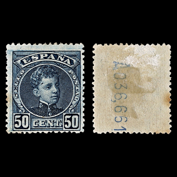 4028 Spain SG303 50c Blue. FLAW Gash on forehehad 1901. Sc#283 Mi214 MM Mint. C£43