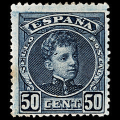 4028 Spain SG303 50c Blue. FLAW Gash on forehehad 1901. Sc#283 Mi214 MM Mint. C£43, view 2